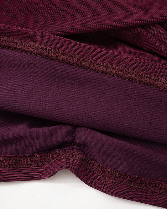 Solid Color Mesh Sexy Pleated Long Sleeve T-Shirt