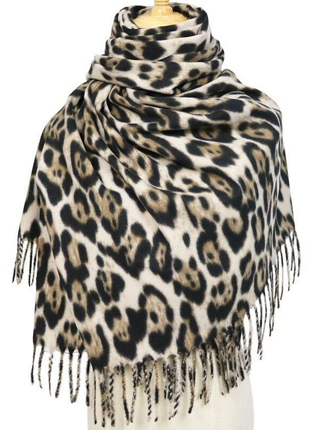 Big Size Band Tassels Poncho Women Unique Leopard Print Scarves and Shawls Ladies Winter Neck Warm Wrap Soft Blanket Cape 200cm for Women