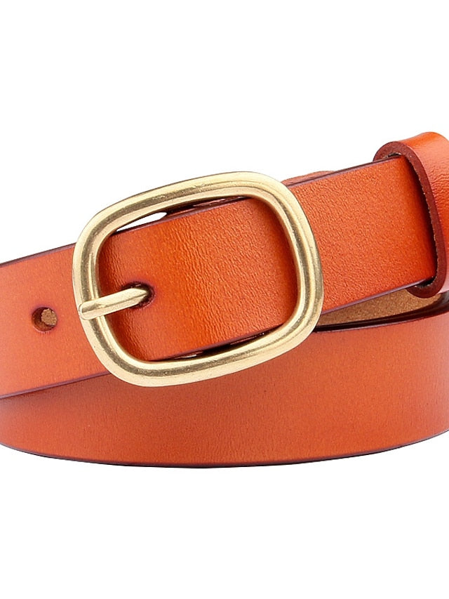 Leather Belt Genuine Leather Cowhide Prong Buckle Geometric Formal Classic Daily Work Black Wine Brown Coffee for Women