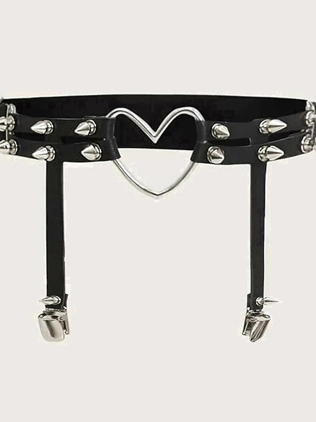 Unisex Garter Belt PU Leather Buckle Free Rivet Decor Casual Classic Party Daily Black for Women