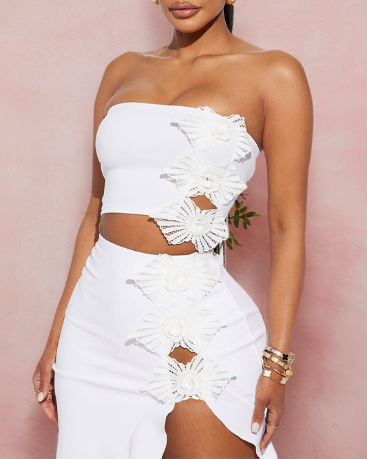 Tube Top Ruffle Lace Skirt Set