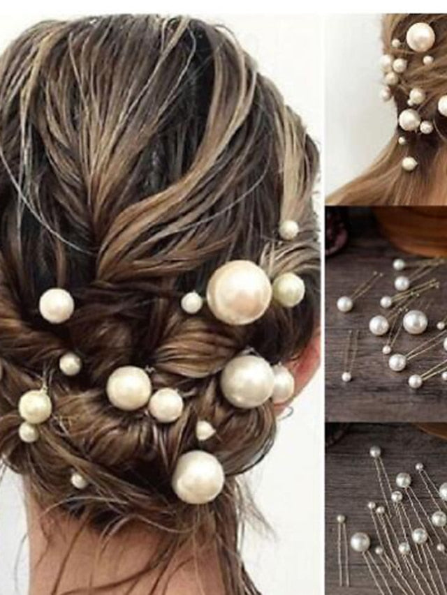 20pcs/box Hairpin For Wedding Party Evening Birthday Imitation Pearl Alloy Silver for Women