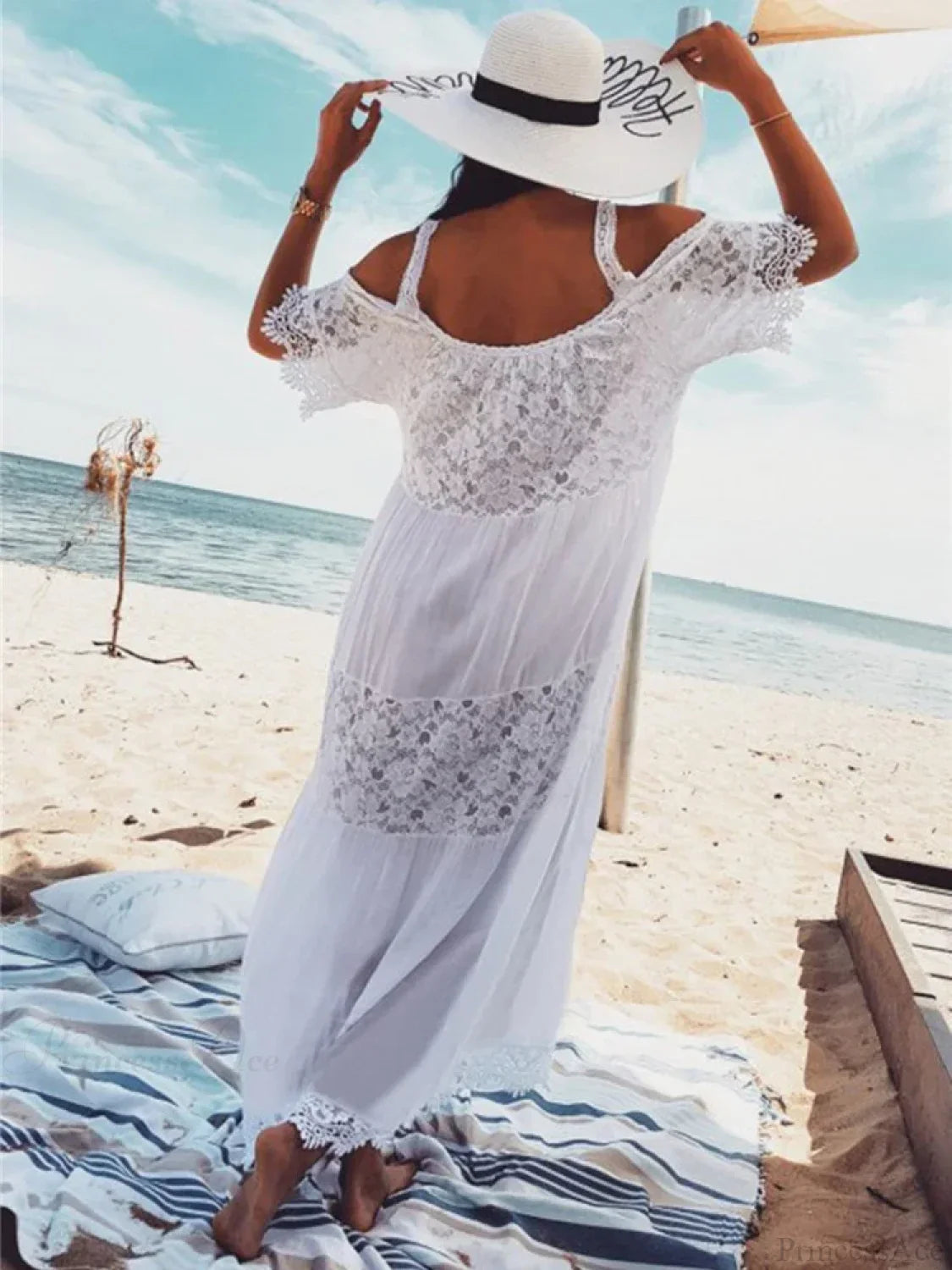 Lace Off Shoulder Bikini Cover Up