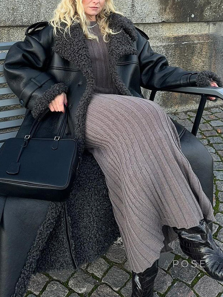 Aditri Faux Leather Long Coat