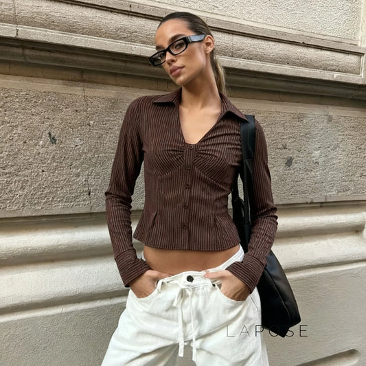 Ailen Striped V-Neck Shirt