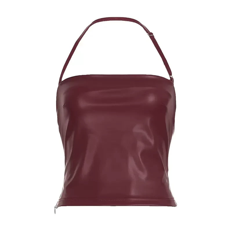 Aziah Faux Leather Halter Camisole