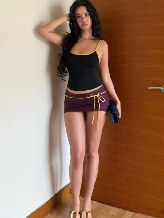Contrast Trim Two-Piece Skirt Set