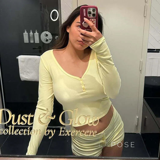 Heather Ribbed V-Neck Lounge Set