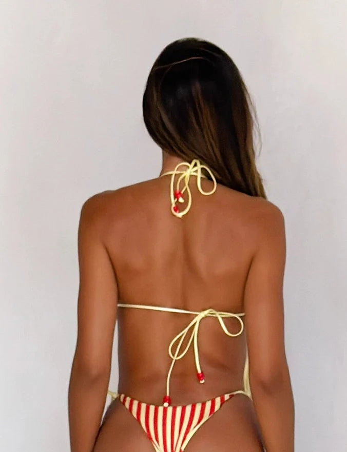 Hinata Reversible Bikini Bottom - Red Yellow Dot and Stripe