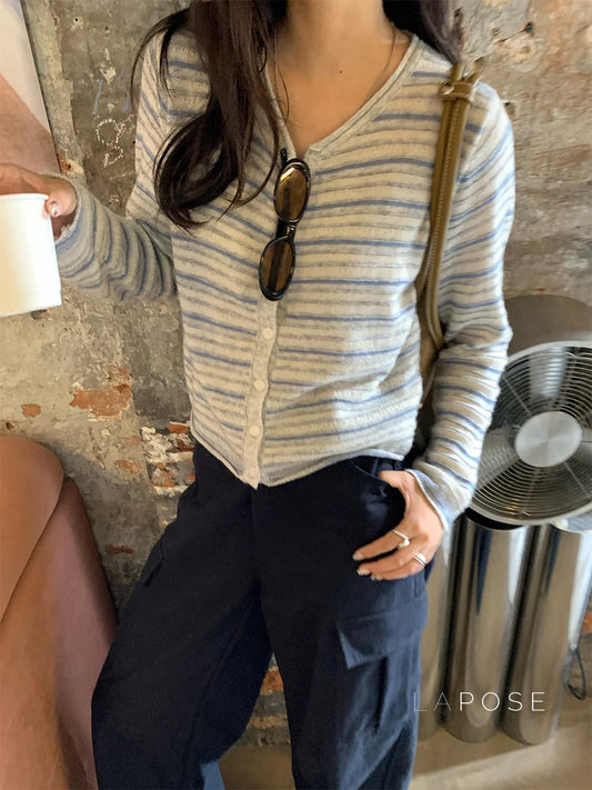 Honey Short Striped Knit Cardigan