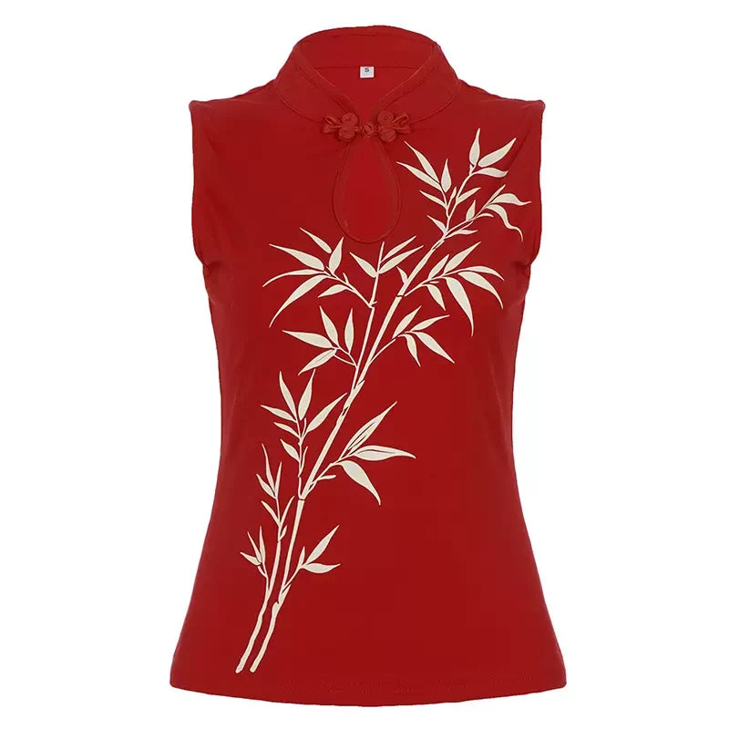 Kenadi Bamboo Print Cutout Top
