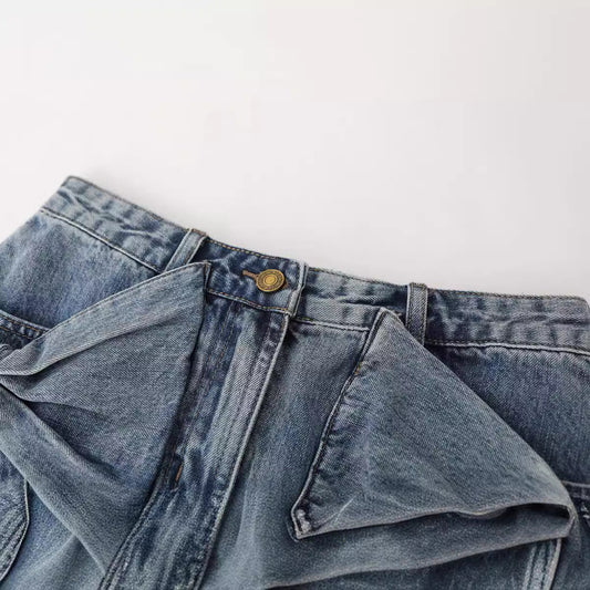 Kendyl Bow Denim Mini Skirt