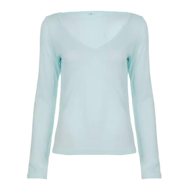 Kenly Sheer V-Neck Long Sleeve Top