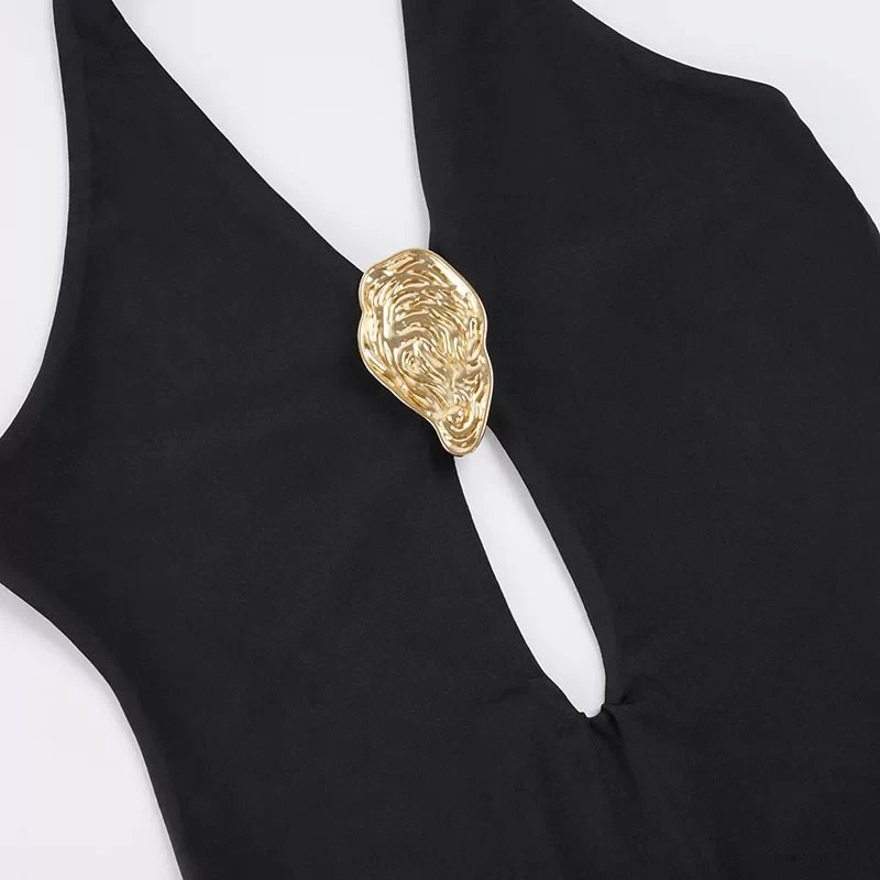 Manal Metal Buckle Halter Bodysuit