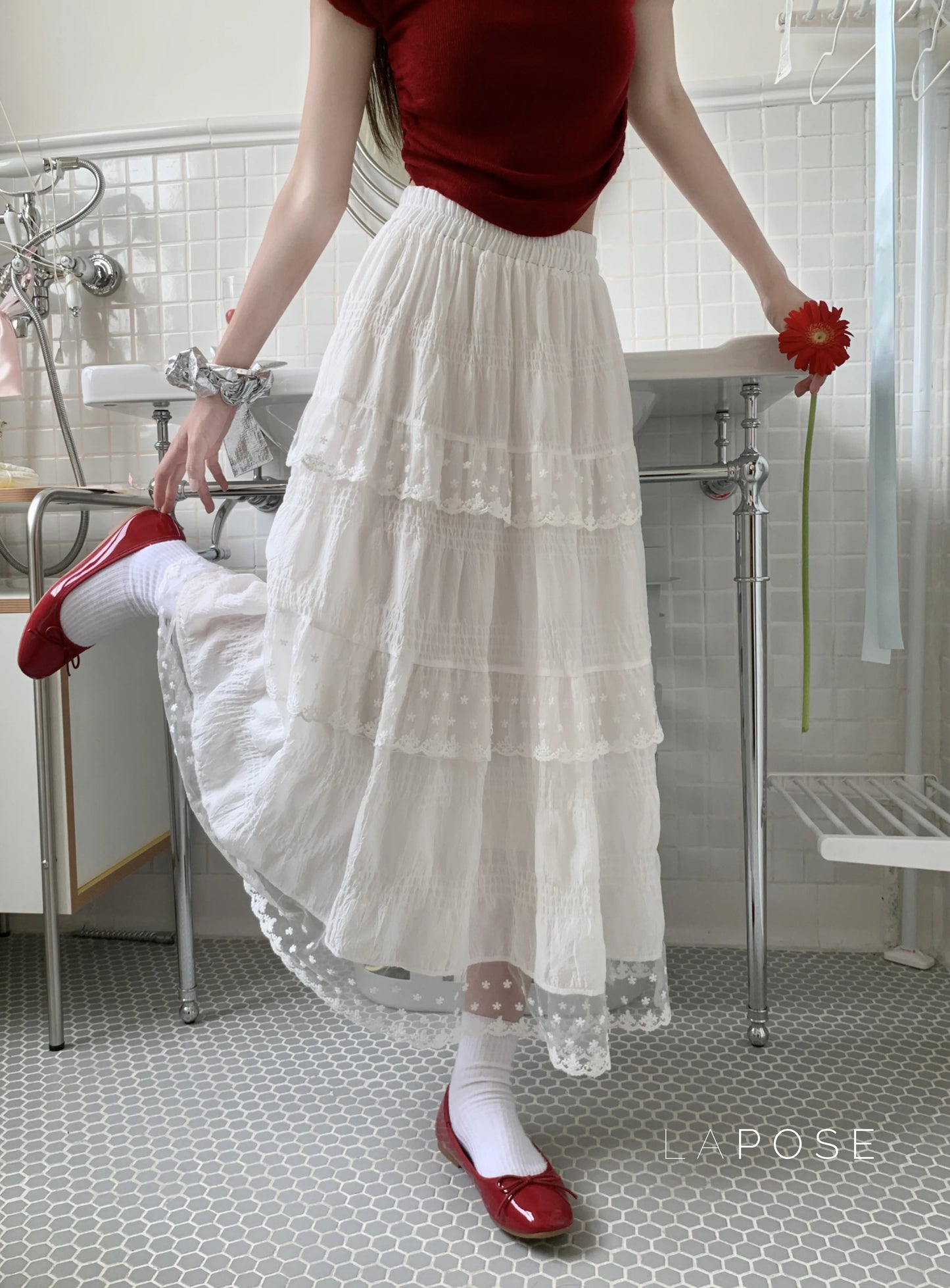 Payton White Tiered Lace Skirt