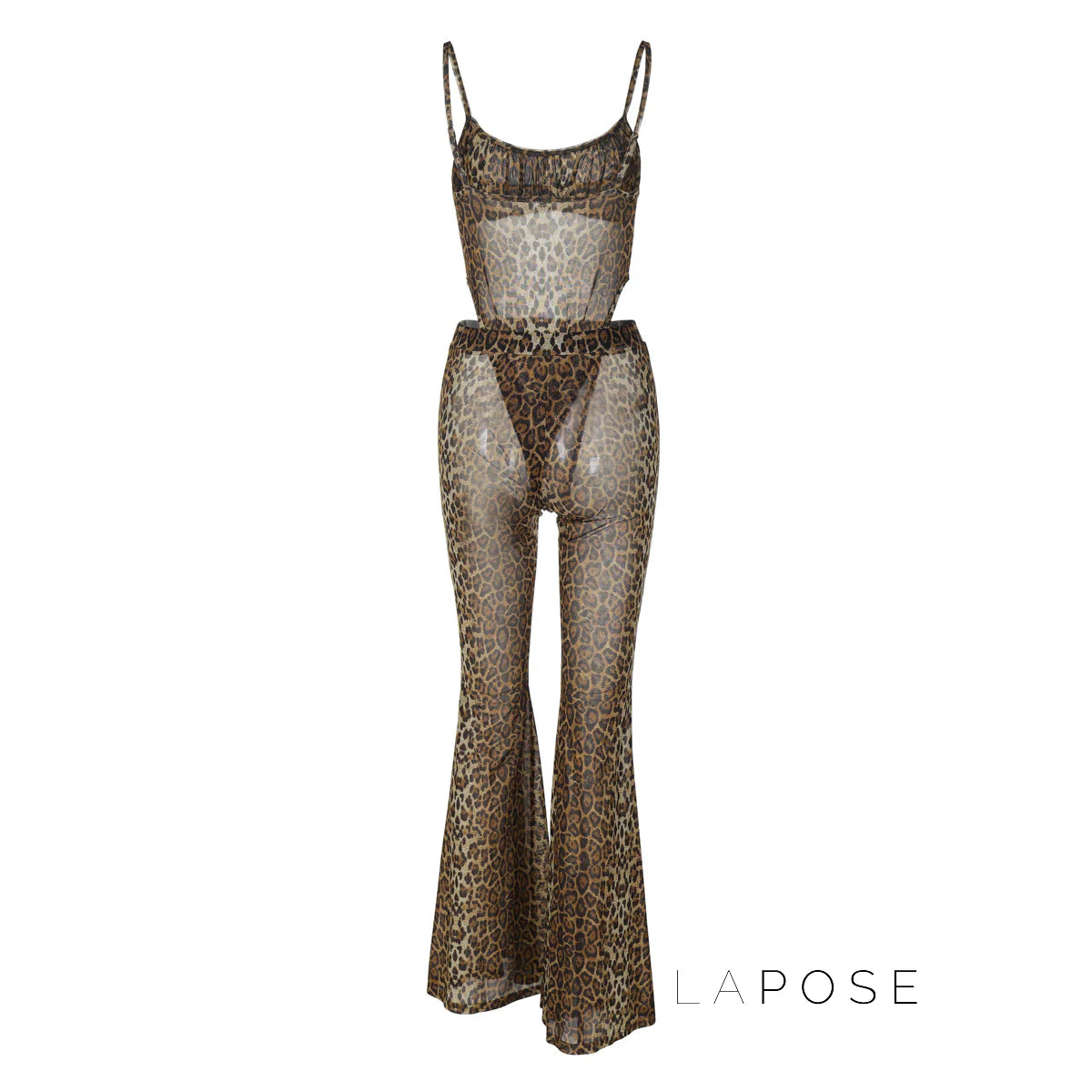 Raina Leopard Mesh Flared Set