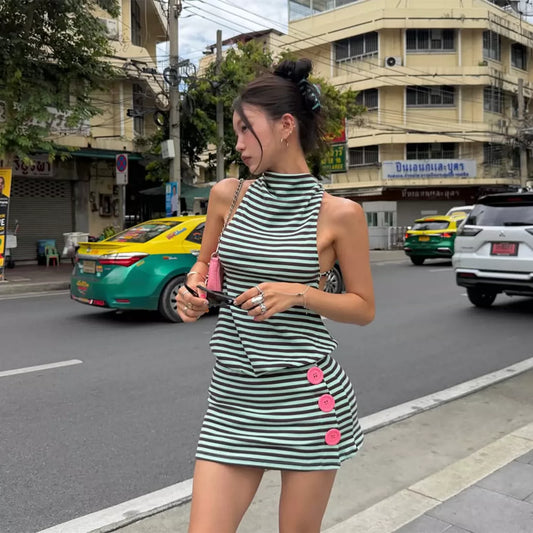 Samone Striped Halter Mini Dress