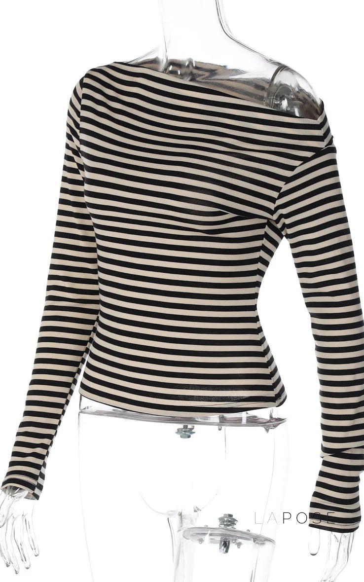 Yanely Striped One Shoulder Knit Top