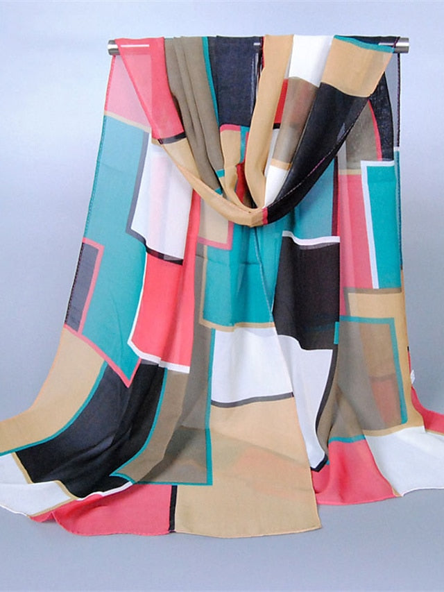 New Geometric High Quality Chiffon Silk Scarf Women Fashion Shawls And Wraps Female Lattice Hijab Stoles for Women