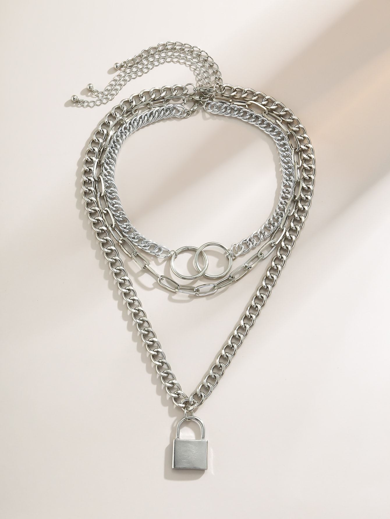 Lock Charm Chunky Chain Necklace Set - 3pcs for Women