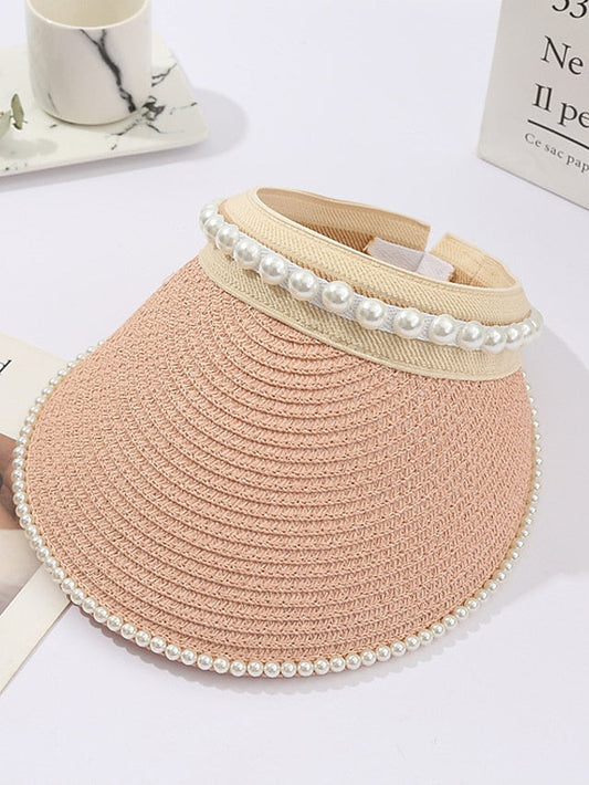 Hat Straw Hat Sun Hat Black Pink Khaki Outdoor Street Dailywear Beaded Pure Color Portable Sun Protection Comfort for Women