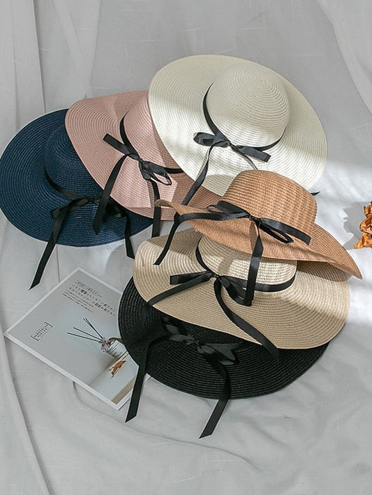 Multi Colors with Black Ribbon Beach Hat Floppy Beach Hats Personalized Beach Hat Friend Gift Summer Sun Hat for Women
