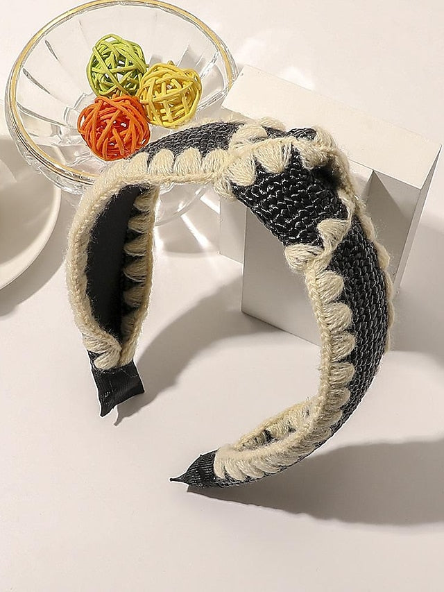 1PC Girls' Headbands Headband For Street Daily Holiday Weave Fabric Wool Edge Raffia Headband-Knotted Beige Wool Edge Raffia Headband - Flat Black Wool Edge Raffia Headband - Flat Beige for Women