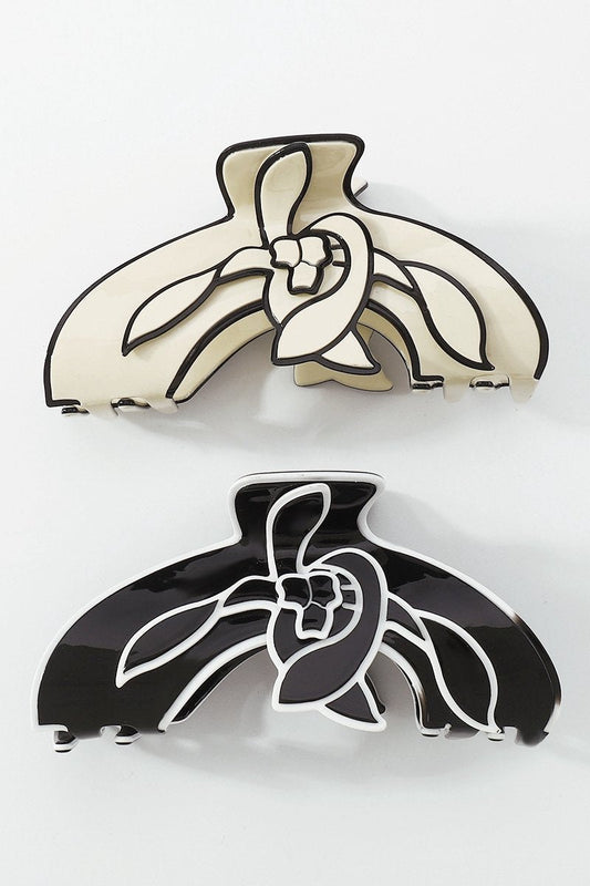 Pinza para el cabello con diseño de línea de contraste de flor de magnolia