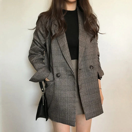 Women's Casual Checked Blazer with Buttons | Ideal for All Seasons