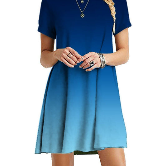 Women Oversized Gradient Print Short Sleeves Rainbow Tie Dye Loose Casual Mini Dress