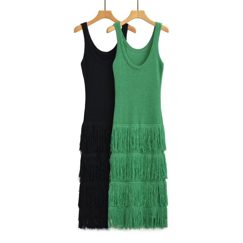 Vestido de punto informal de color liso con escote en U, sin mangas y espalda descubierta para mujer