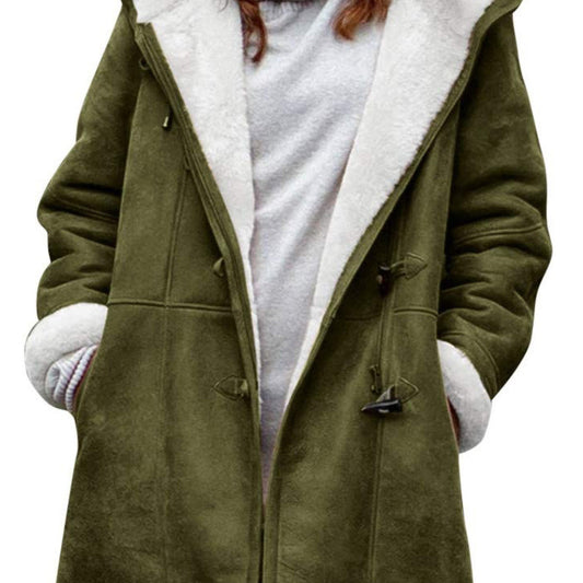 Abrigo de felpa cálido con capucha y forro polar de manga larga informal de invierno para mujer de talla grande