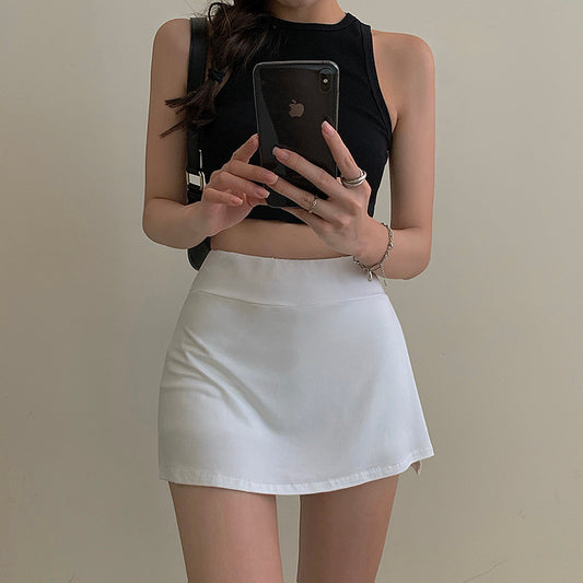 Minifalda informal de verano para mujer, color liso, cintura alta, dividida