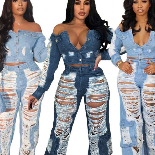 Women Fashion Casual Ripped Jeans