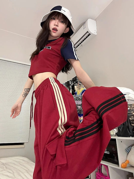 Conjunto de dos piezas para mujer, camiseta informal de manga corta con estampado de letras y pantalones anchos