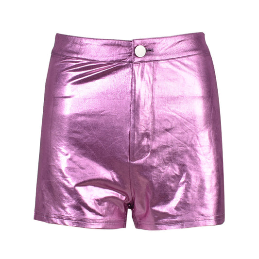 Pantalones cortos elásticos brillantes de cuero sintético para mujer