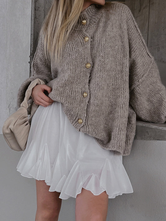 Women Fashion Solid Color Casual Vintage Cardigan Dolman Sleeve Knitted Sweater