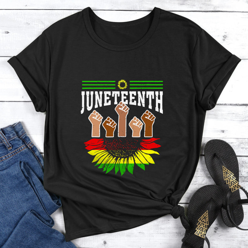 Camiseta informal de manga corta con estampado de letras Juneteenth para mujer