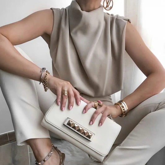 Camisa informal de verano para mujer, sin mangas, con cuello, holgada, de color liso