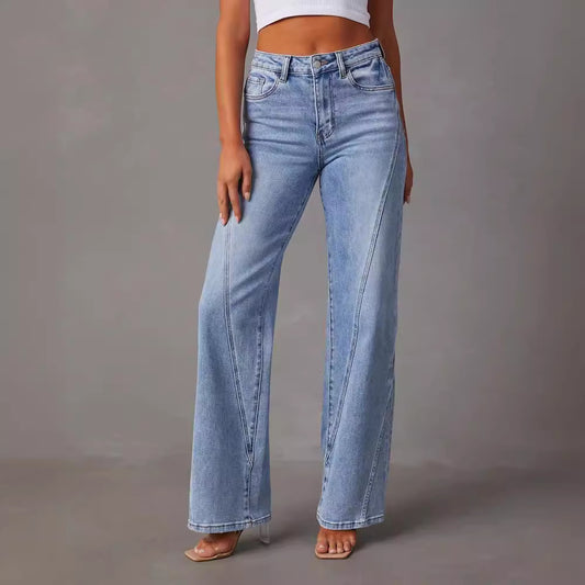 Vaqueros holgados de cintura alta informales a la moda para mujer