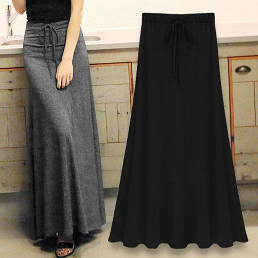 Falda informal de cintura alta con abertura lateral de color liso a la moda para mujer