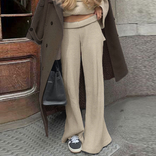 Pantalones de punto a rayas holgados casuales de moda para mujer