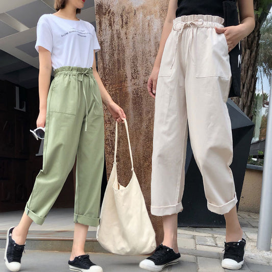 Pantalones casuales básicos de verano de color sólido para mujer