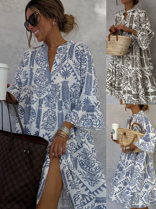 Bohemian Women Casual Print Sleeve Shirt Dress