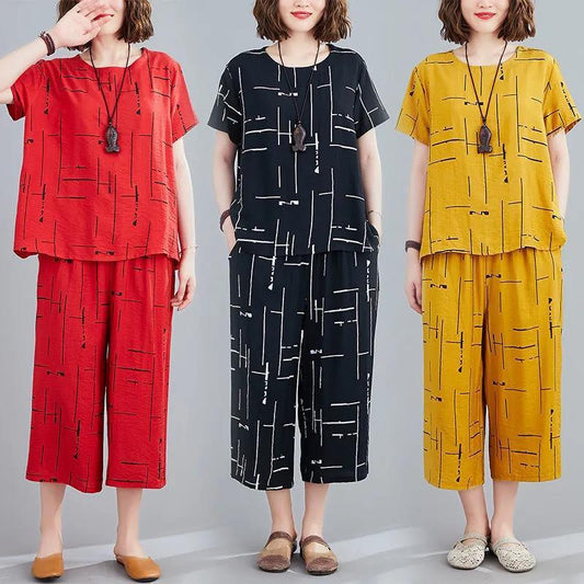Conjunto de camiseta informal holgada de manga corta y pantalón ancho para mujer