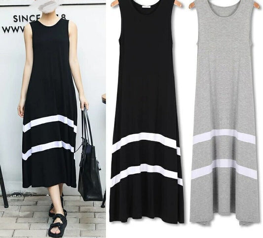 Vestido largo informal de verano para mujer, holgado, sin mangas y con cuello redondo