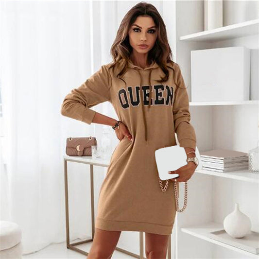 Vestido informal de manga larga con capucha y letras para mujer, otoño e invierno