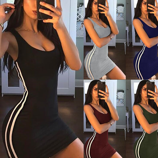 Women Casual Color Blocking Sleeveless Bodycon Mini Dress