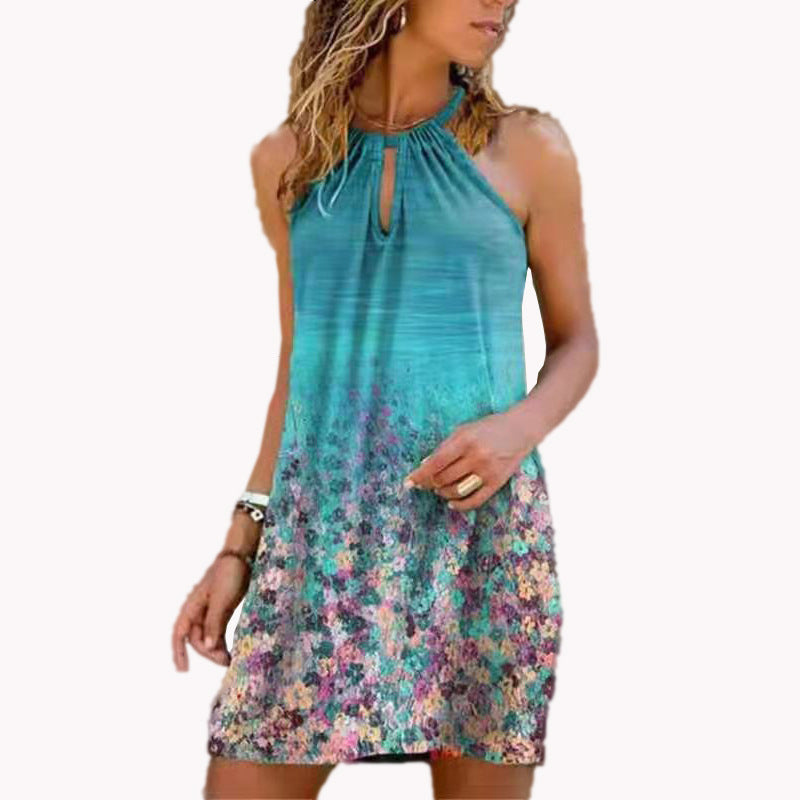 Vestido informal bohemio con cuello halter y estampado floral para mujer, talla grande