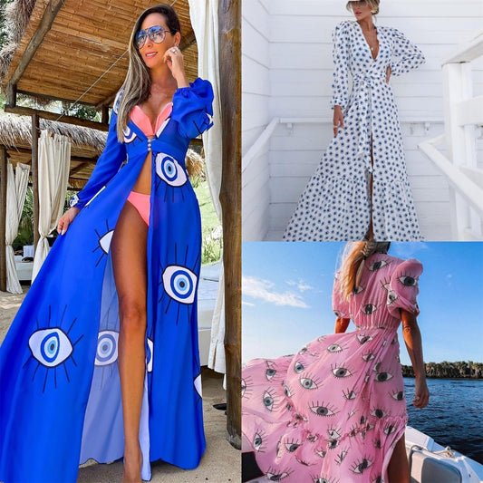 Traje de baño bohemio informal para mujer, para vacaciones, con diseño de mal de ojo
